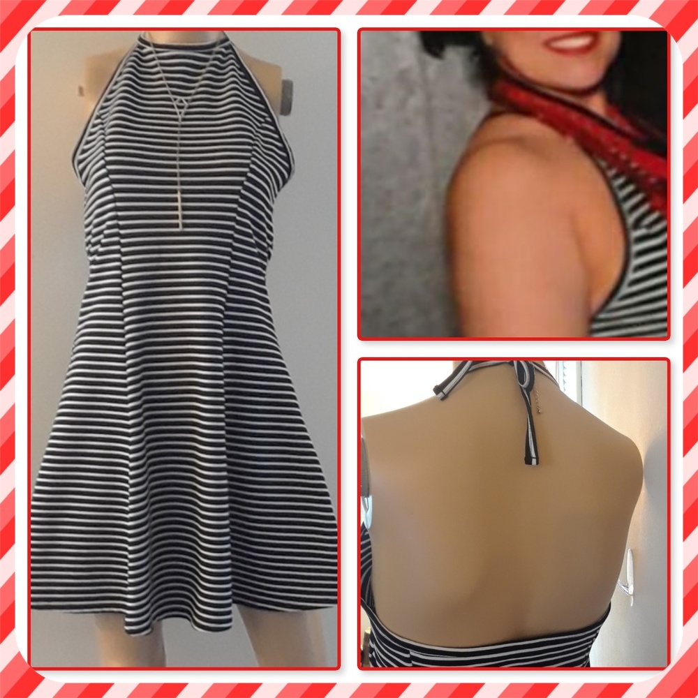 Black & white halter tie dress
